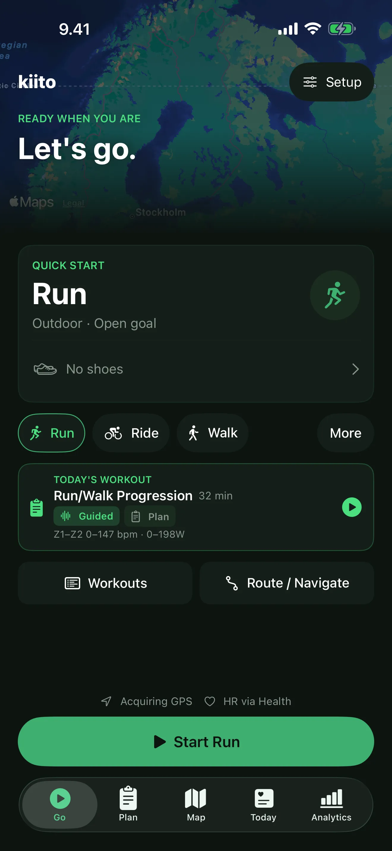 Kiito Go — Quick Start with today’s planned workout