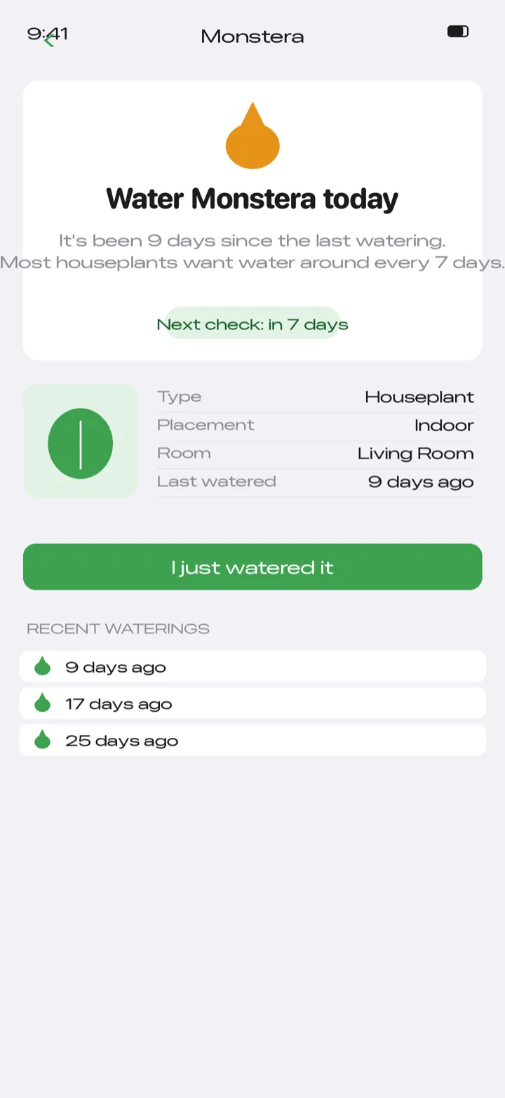 PlantCoach daily watering verdict