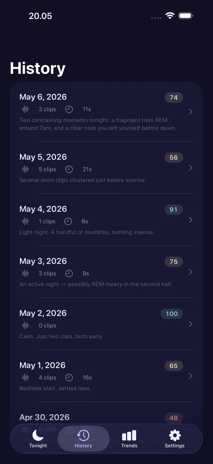 Sleep Voice Memo history
