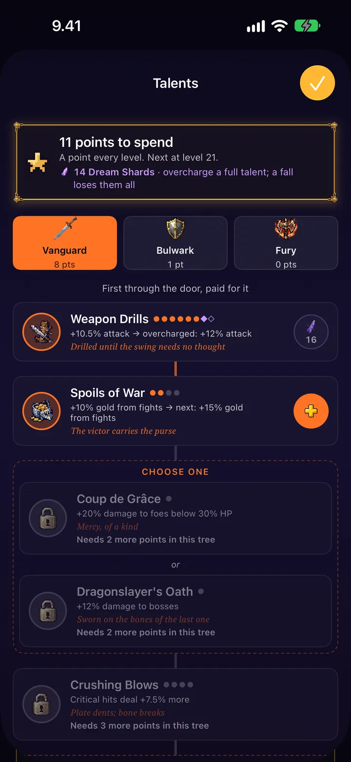 A Knight's talent trees