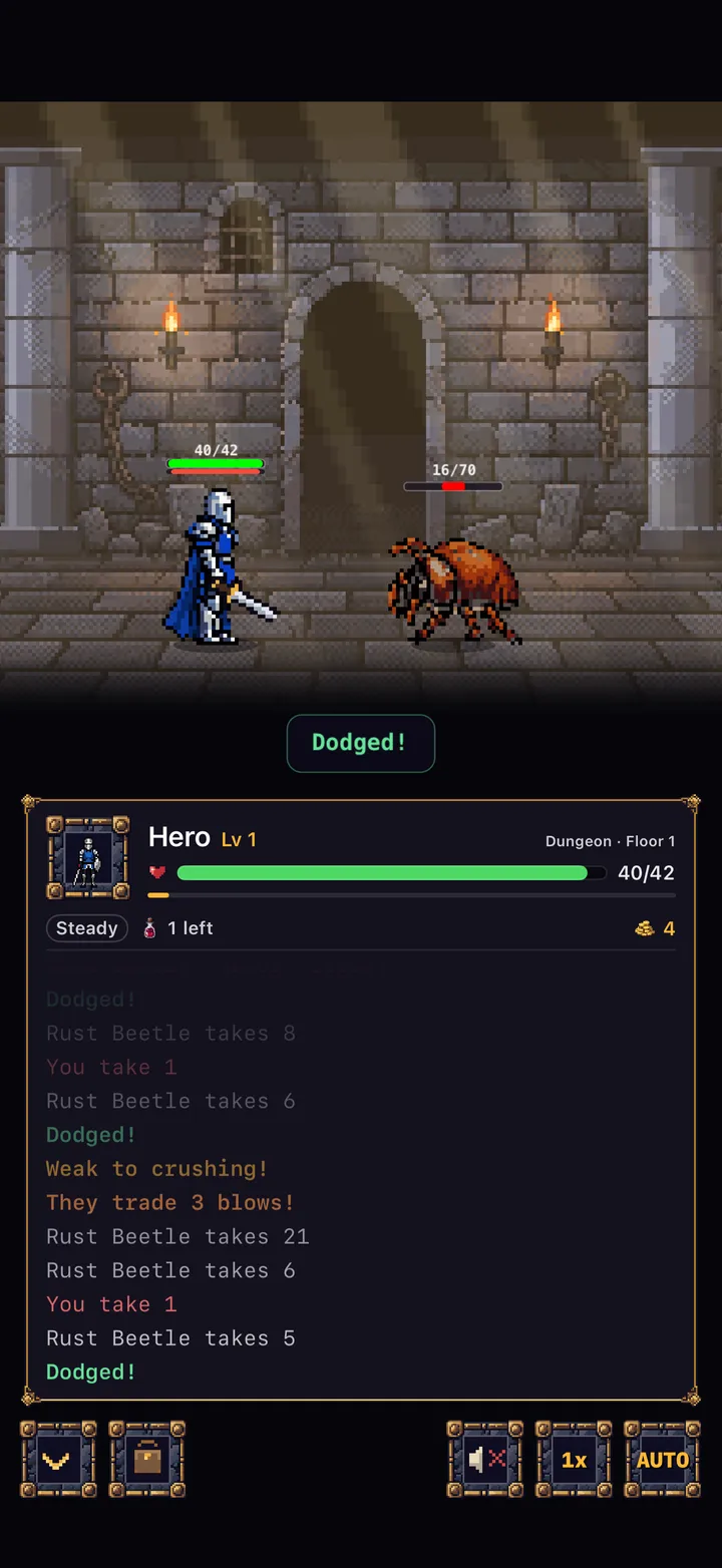 A daylight crawl fight with the battle log